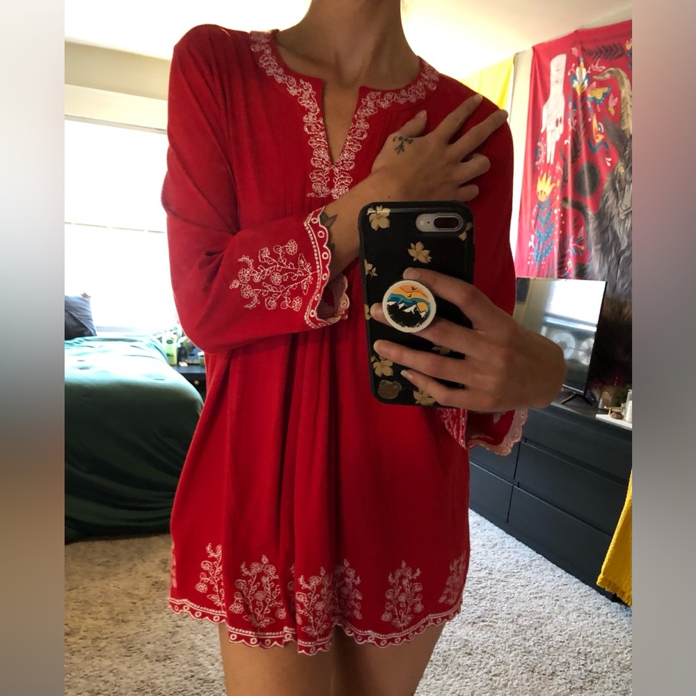 Vtg American Sweetheart Pleat Front Notch Neck Tunic/Babydoll Dress - Picture 2 of 10